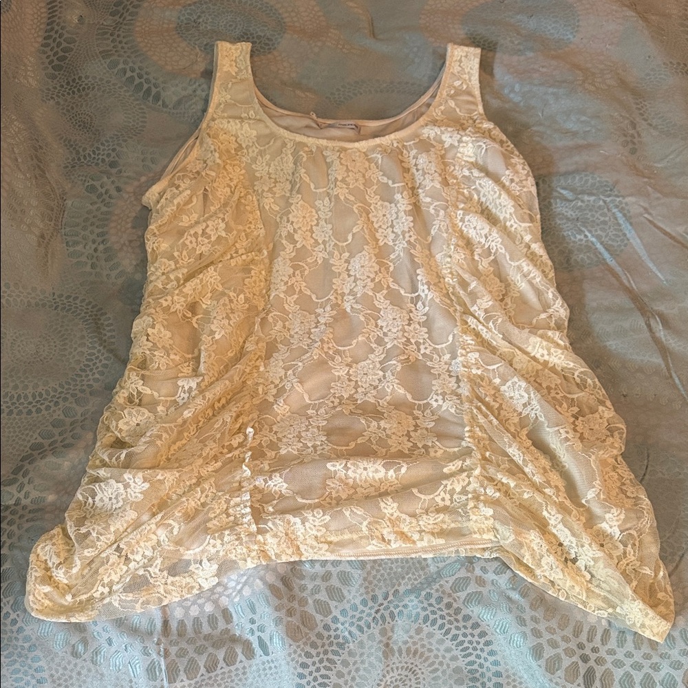 Maurices Lace Overlay Tank Top - Cream